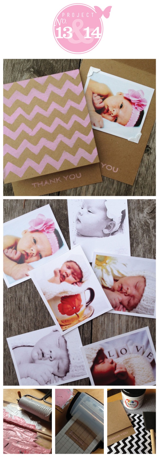 Thank you cards chevron pink & brown sweet nothings design