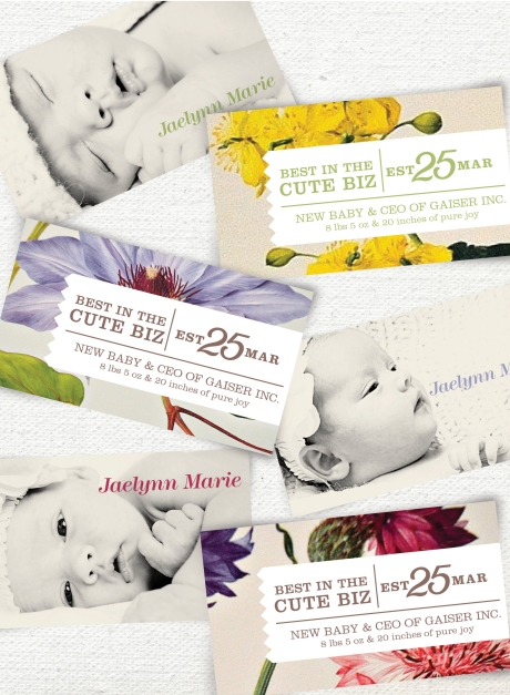 birth announcements vintage flowers business cards