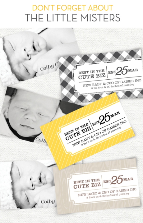 birth announcement gray and yellow black and yellow checker